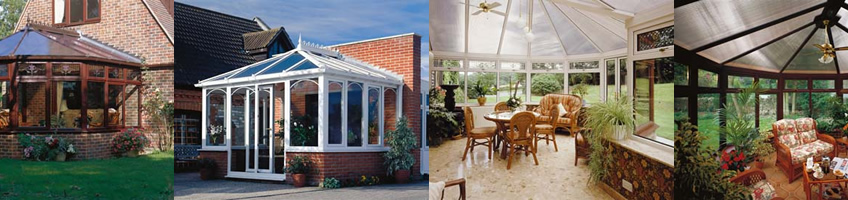 Bespoke conservatories in white and wood effect UPVC